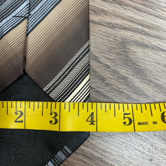 Kenneth Cole Grey, Brown & Ecru Stripe Silk Tie - Picture 4 of 4